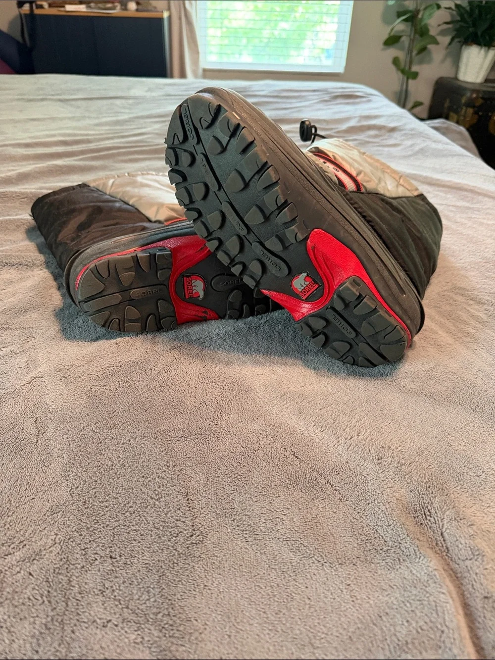 Sorel Kids' Black and Gray Winter Boots with Red Trim